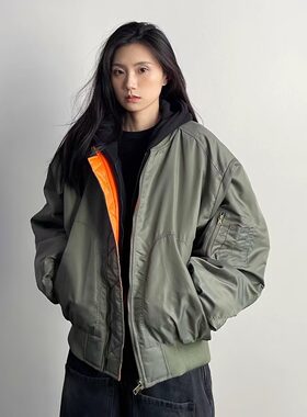 标准拉链棒球领潮美式短宽飞行员夹克棉服复古宽松加厚秋冬外套女