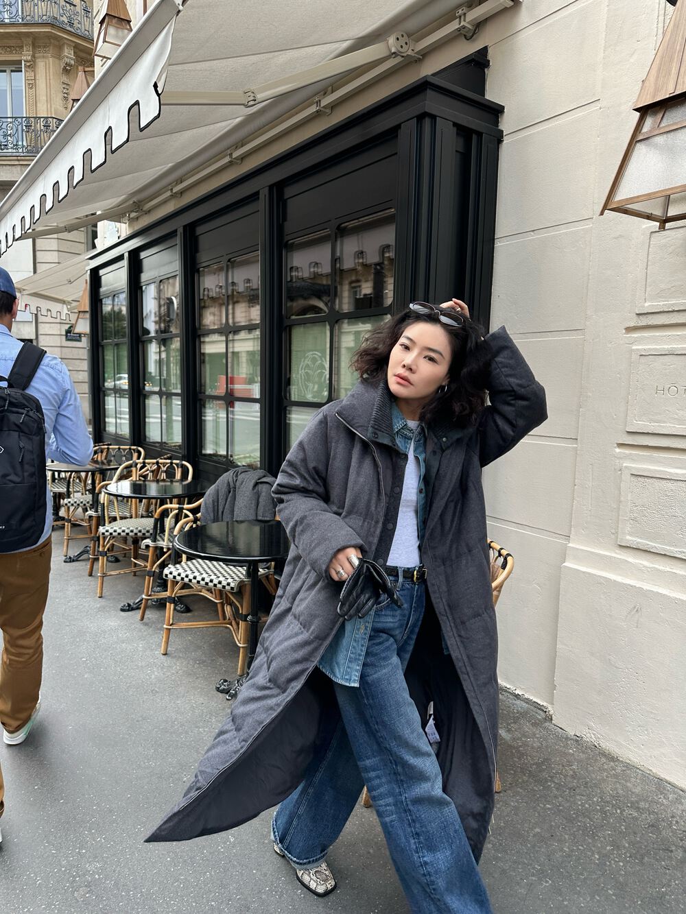 ONI欧尼~冬上新绵羊毛假两件拼接长款保暖羽绒服