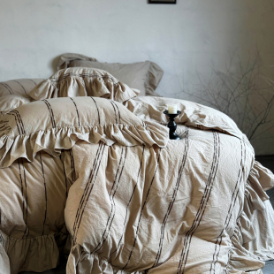 南法假日水洗棉色织提花四件套法式 复古全棉纯棉床上用品床单被套