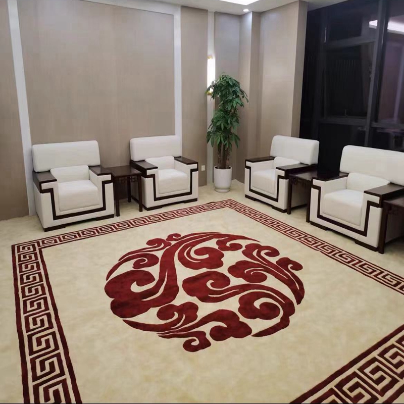 中式会议厅办公室中式满铺祥云地毯政府国企接待室会客厅手工定制