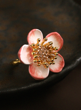 果色物语系列粉色渐变苹果花开口戒指女指环送女生礼物轻奢百搭