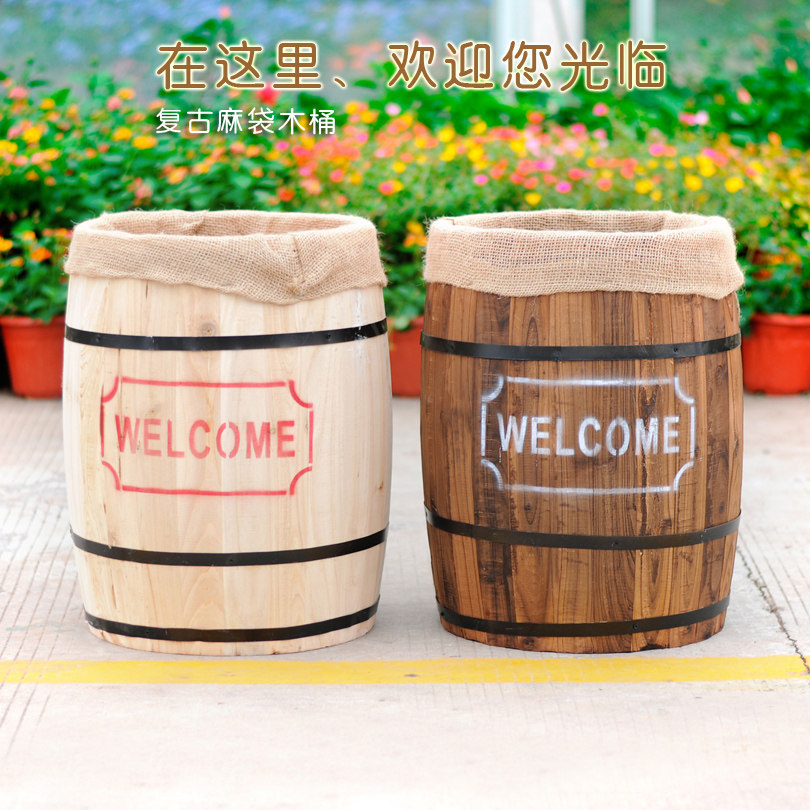 咖啡馆装饰 欢迎光临复古木桶道具啤酒桶 软装饰品 花桶 复古花盆