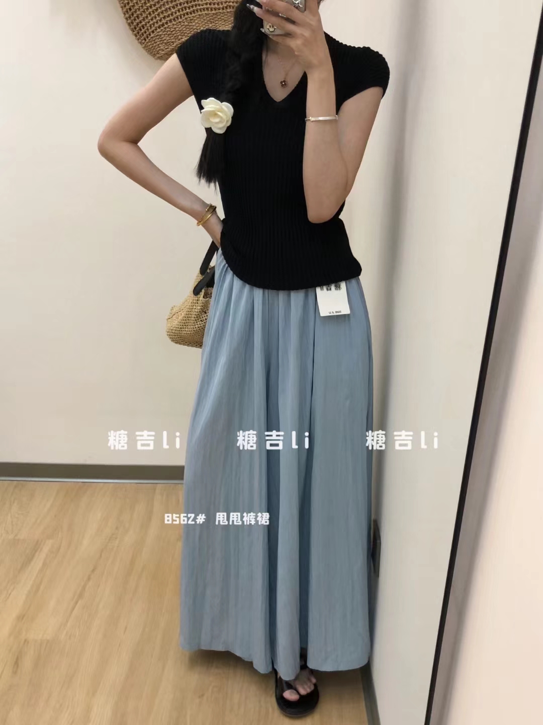 糖吉家慵懒风松紧高腰显瘦休闲宽松裤裙女夏季韩版宽松休闲阔腿裤