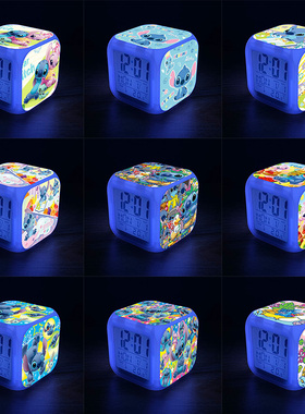 卡通儿童闹钟史迪仔女孩可爱夜光多功能电子时钟数字显示礼物摆件