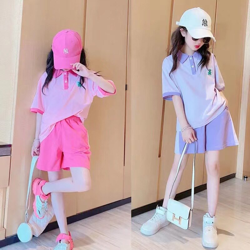 夏季女童网红炸街套装儿童休闲运动服夏装女大童短袖时髦洋气童装