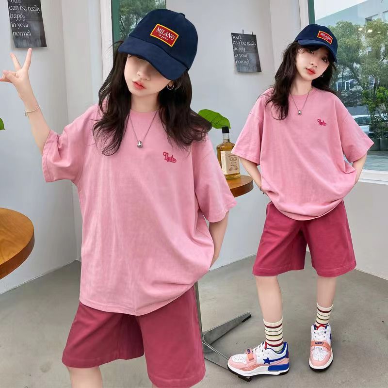 女童夏装套装2025新款大童儿童短袖T恤薄款五分裤夏款两件套
