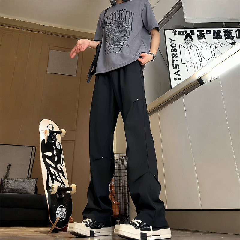 大码300斤冲锋裤子男夏季美式机能设计感裤高街宽松阔腿休闲长裤