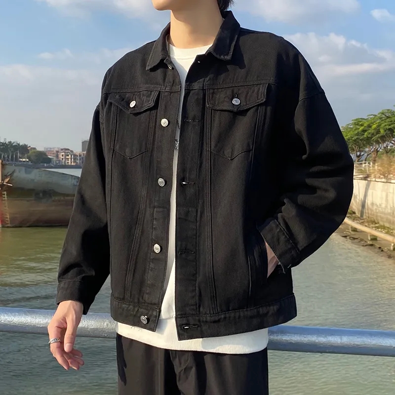 黑色牛仔外套男短款男士潮流痞帅褂子春秋季款夹克学生上衣服牛仔