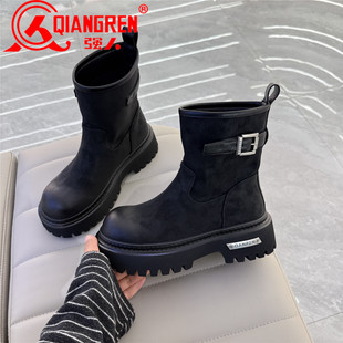 3515强人女鞋冬季加绒马丁靴女靴子2025新款保暖高跟女棉靴百搭