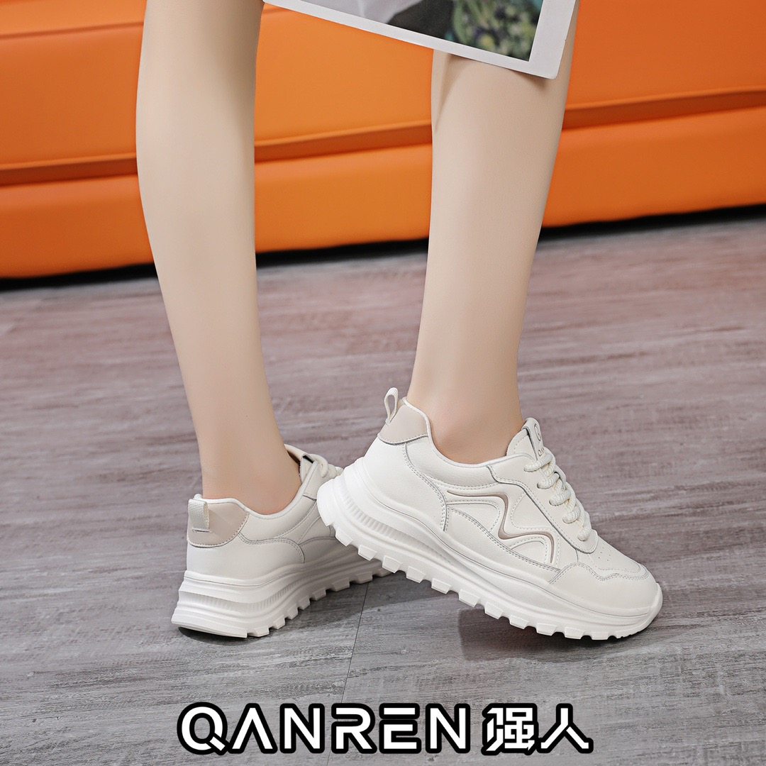 3515强人女鞋时尚阿甘鞋女真皮厚底运动休闲鞋2024秋季女小白单鞋