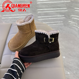 3515强人女鞋冬季厚底雪地靴女加绒保暖短靴百搭棉鞋2025新款靴子