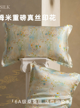 40姆米重磅真丝印花枕套100桑蚕丝枕头套丝绸美容真丝枕巾一对装