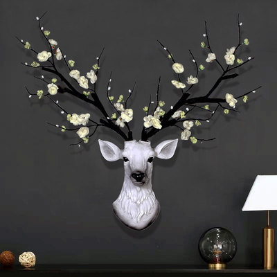 网红欧式鹿头壁饰招财立体