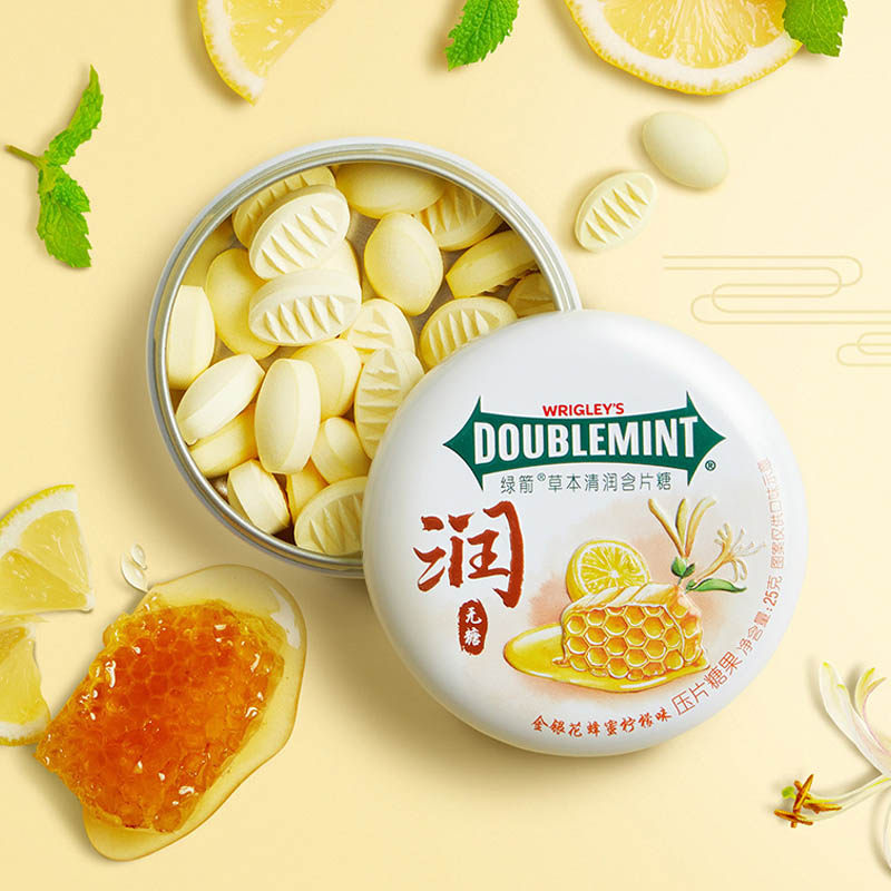 绿箭草本清润含片25g无糖薄荷糖铁盒装枇杷秋梨金银花蜂蜜柠檬味