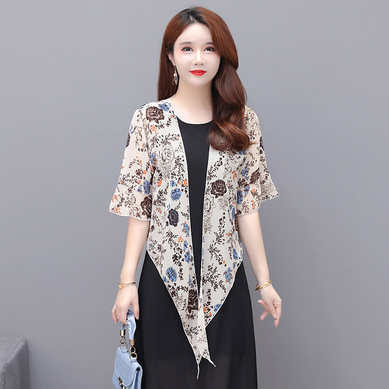 夏季中袖防晒小坎肩短款旗袍披肩配吊带裙的小外搭女开衫外套罩衫