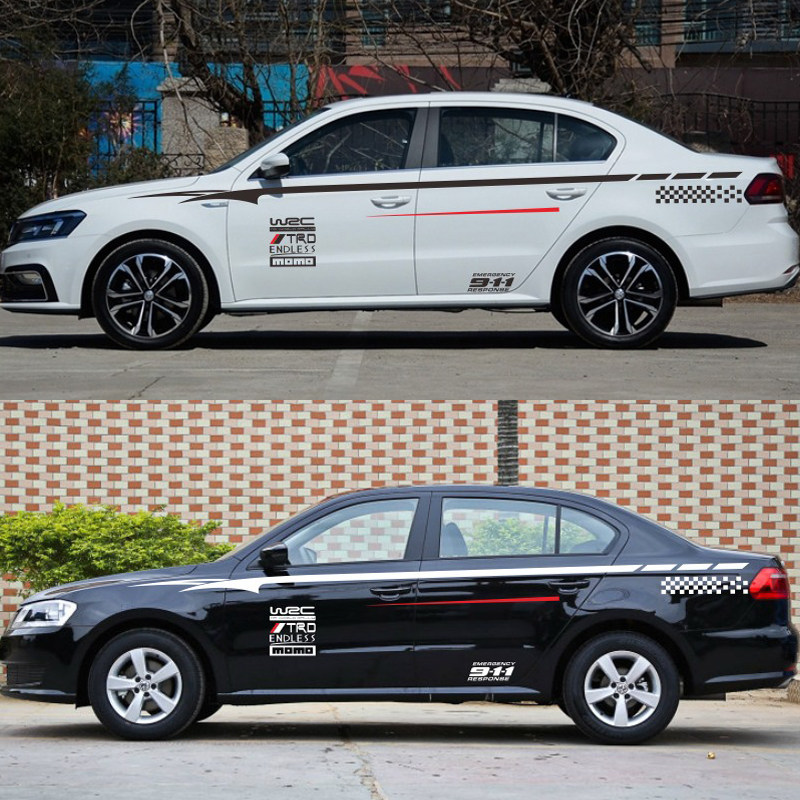 专用于大众新朗逸车贴拉花速腾彩条迈腾宝来汽车全身腰线贴纸改装