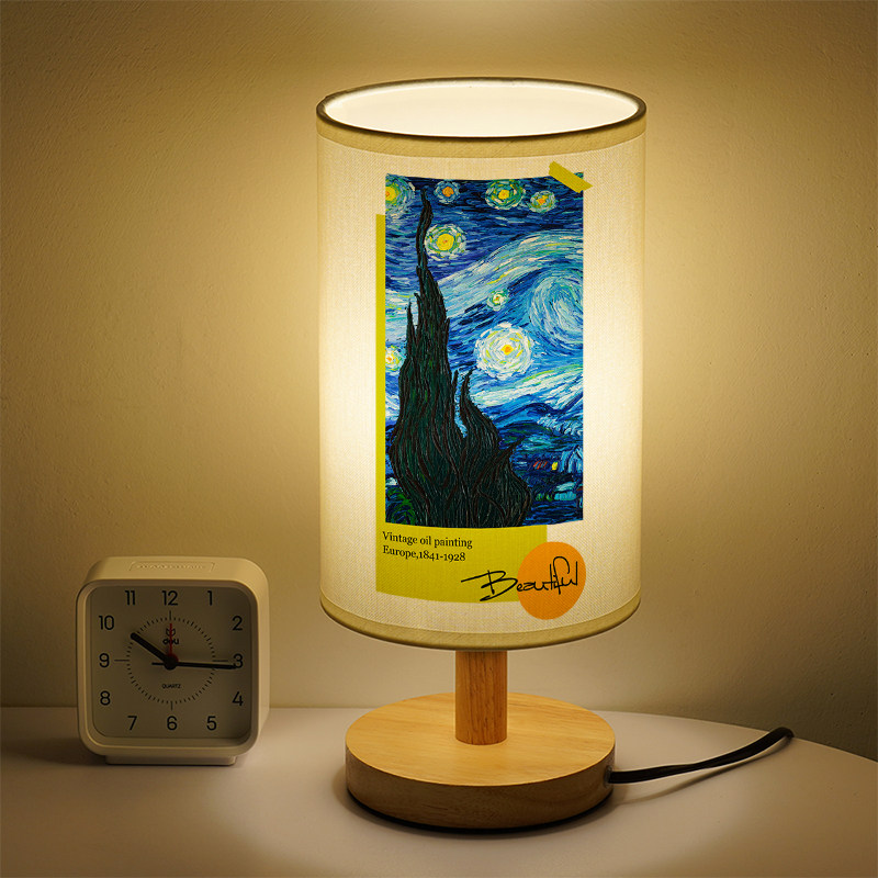 文艺风小台灯简约小清新小夜灯复古油画梵高星空led卧室护眼灯具