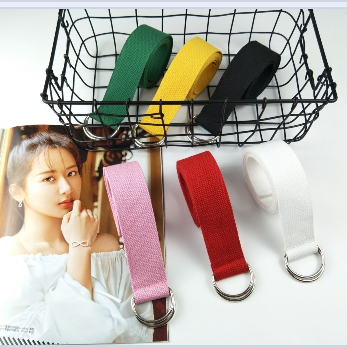 简约纯色双环扣原宿风帆布腰带男女士时尚百搭糖果色皮带厂家直销