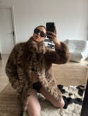 必入vintage复古娃娃领超美豹纹皮草中长款 外套秋冬毛毛大衣保暖