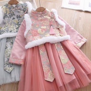 女宝宝汉服裙子 儿童旗袍新年装 拜年服女童连衣裙加绒加厚冬季 唐装