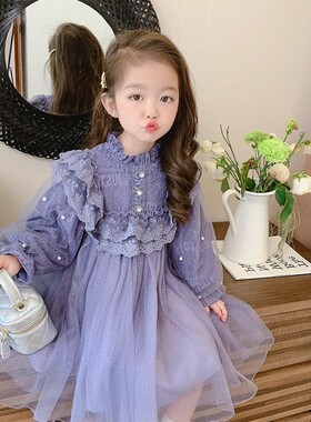 女童连衣裙春秋加绒公主裙子小女孩网红超仙蓬蓬裙宝宝礼服裙洋气