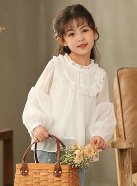 2026新款女童衬衫中大童春季洋气小女孩休闲春秋雪纺长袖儿童衬衣