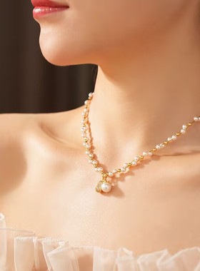 新中式锆石葫芦吊坠珍珠项链轻奢小众锁骨链精致百搭饰品女高级感