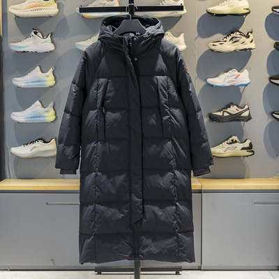 李宁保暖连帽长款女子羽绒服