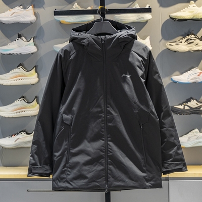 李宁保暖连帽中长款男子羽绒服