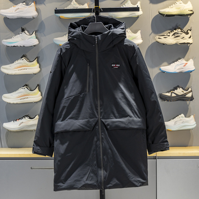 李宁保暖连帽中长款男子羽绒服