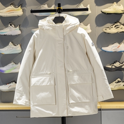 李宁保暖连帽中长款女子羽绒服