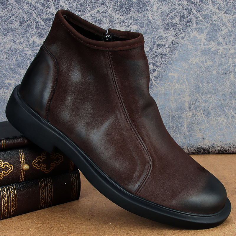 春秋新款马丁靴真皮男鞋高帮休闲鞋咖啡色外贸切尔西皮靴磨砂皮靴,流行男鞋,切尔西靴,淘宝优惠券,粉丝福利购,淘宝优惠卷
