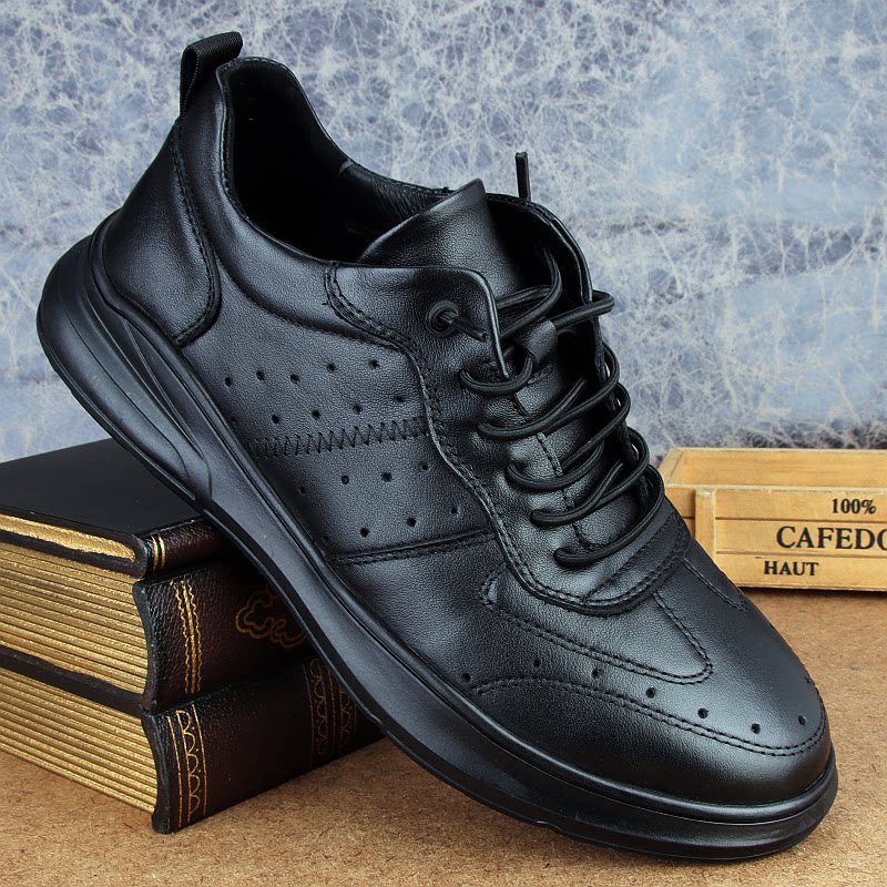 外贸原单男鞋运动板鞋休闲皮鞋男镂空头层牛皮厚底潮流皮鞋男真皮