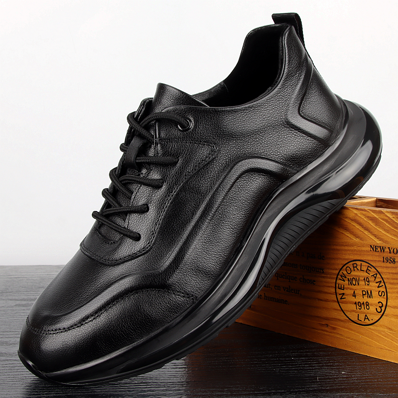 外贸真皮运动皮鞋男秋季头层牛皮轻便爆米花气垫底跑步鞋休闲男鞋