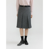 LINHOUSE复古学院风灰色半身裙秋冬呢料通勤休闲A裙中裙百褶裙女
