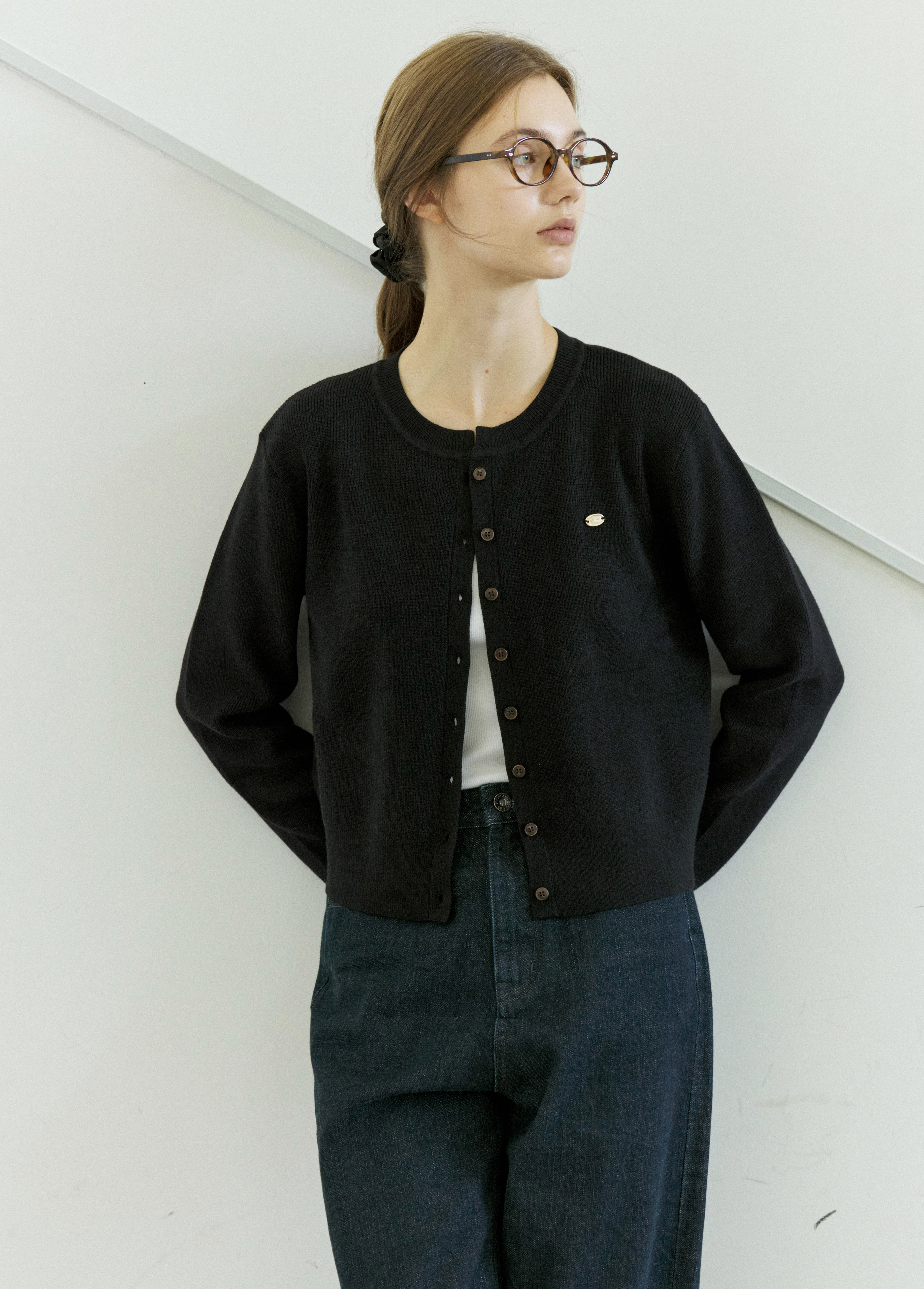 LINHOUSE单排扣圆领毛衣开衫