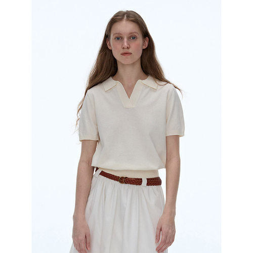 LINHUOSE复古polo领针织短袖上衣