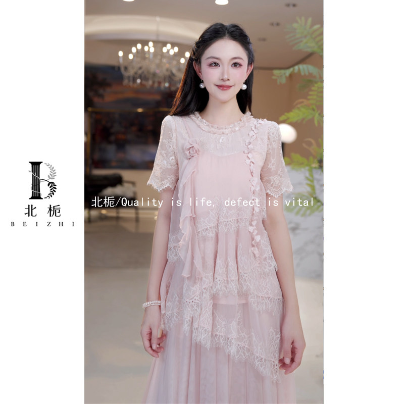 【清婉夏荷】夏季新款-蕾丝花边立体花朵上衣长裙套装汉服 816143