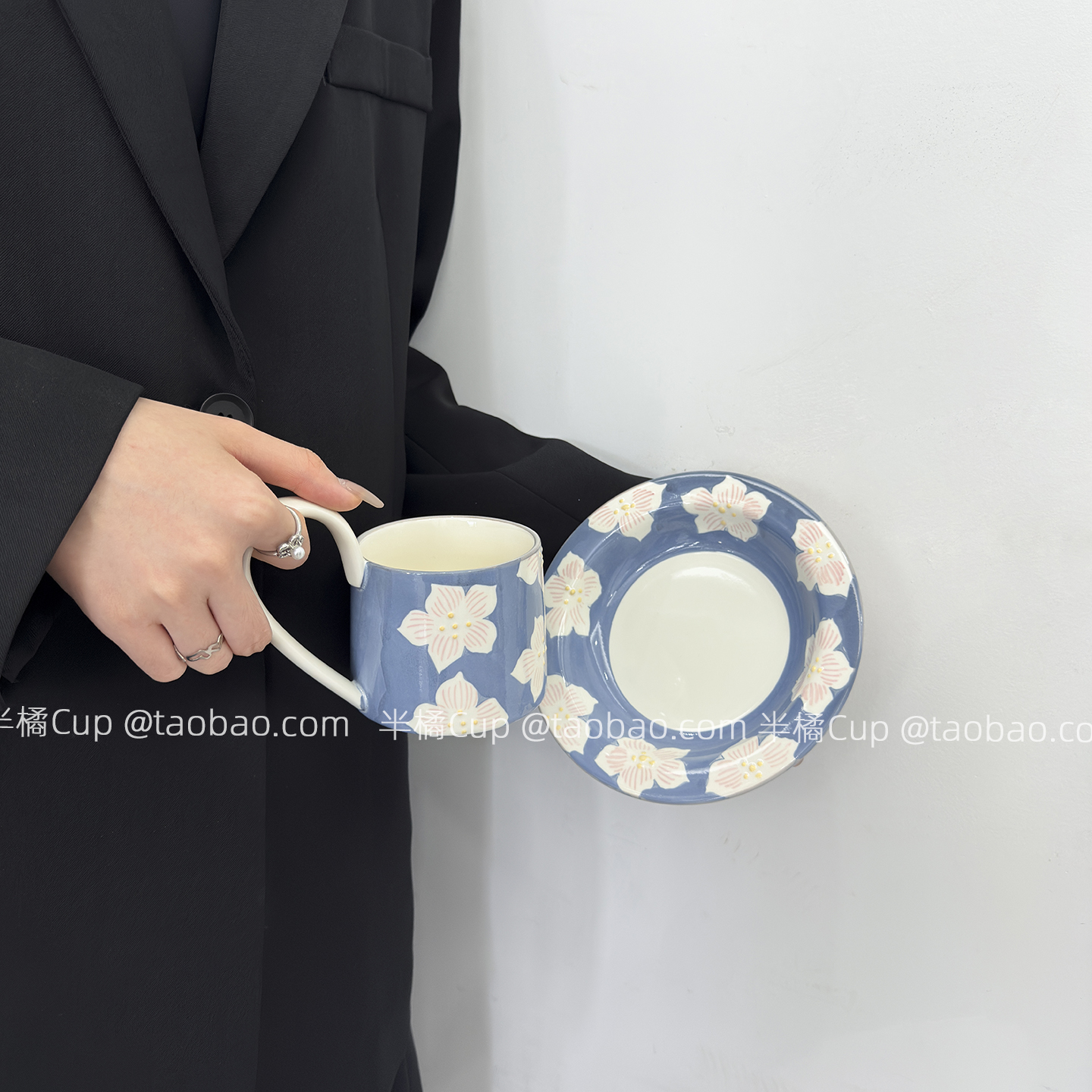 半橘Cup中古蓝樱花咖啡杯套装