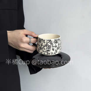 半橘Cup  碎花蝶儿咖啡杯碟套装法式复古拿铁杯下午茶水杯伴手礼