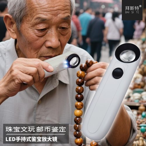 拜斯特40倍放大镜带灯便携手持鉴定珠宝银元钱币古文玩古玩古董