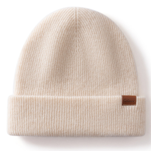 新款双层无缝100%纯山羊绒帽子男女通用大头围冷帽加厚保暖护耳帽