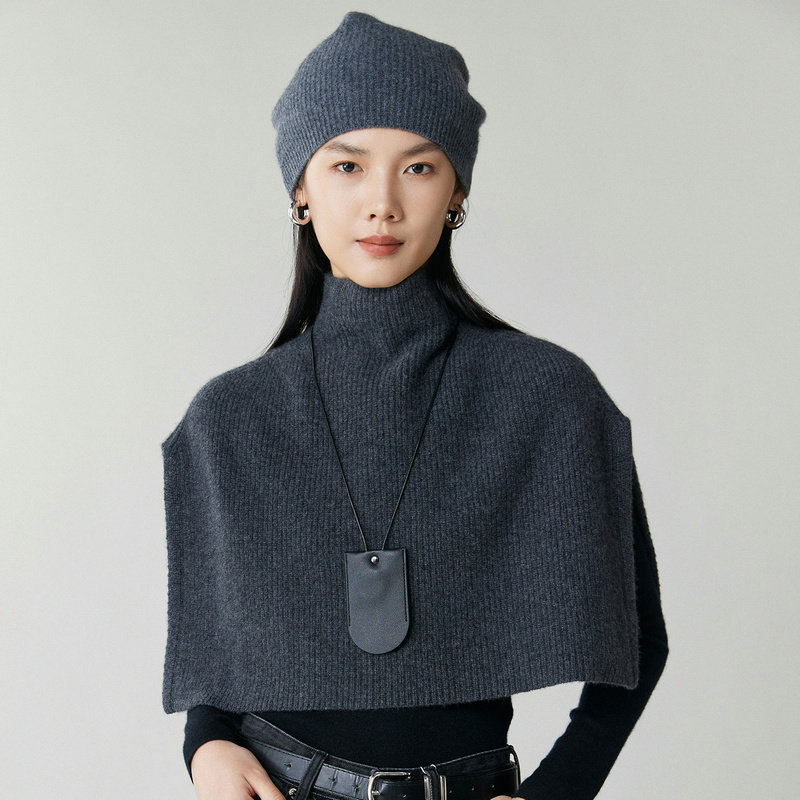 100%纯山羊绒披肩女高领套头加厚护肩小披风针织开叉坎肩斗篷外搭