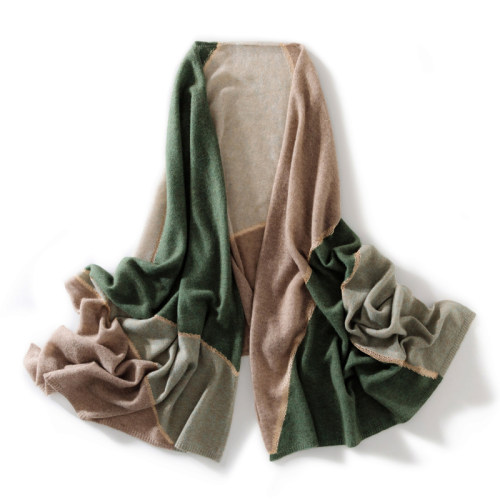 金丝拼色100%纯山羊绒围巾大披肩