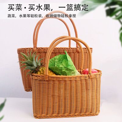 藤编手工编织手提篮中国结野餐篮家用买菜篮购物篮水果篮花篮
