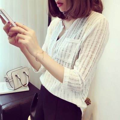夏季韩版亚麻衬衫女上衣服宽松七分袖棉麻新款袖V领中袖半截|ruв категории Женская одежда, рубашка - от Buy2taobao.com для оказания профессиональной услуги покупки агента Taobao