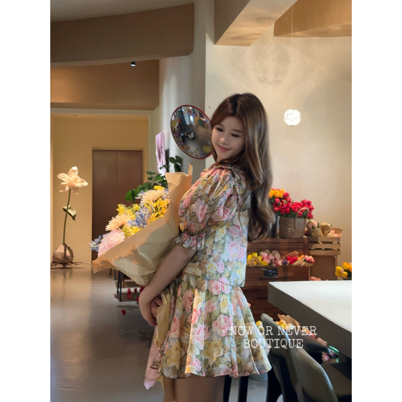 Selkie 真丝套装 五彩灿烂玫瑰印花套装裙 品牌授权