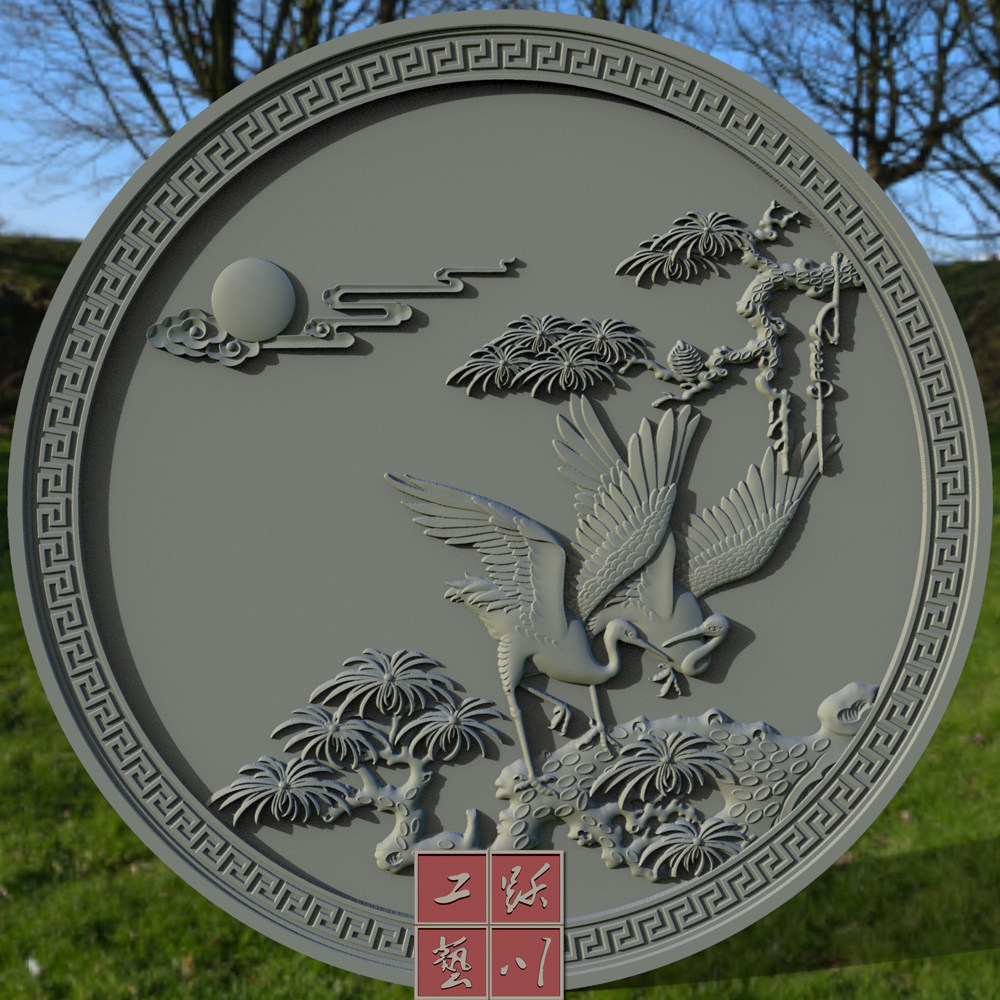 松鹤延年4精雕图灰度图电脑雕刻木雕石雕砖雕图新中式雕刻文件