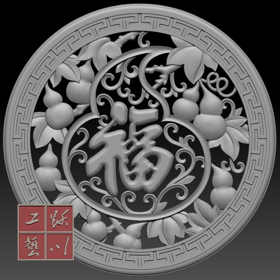 葫芦福2镂空窗 精雕图 灰度图 木雕图 砖雕图 贴图 中式挂件