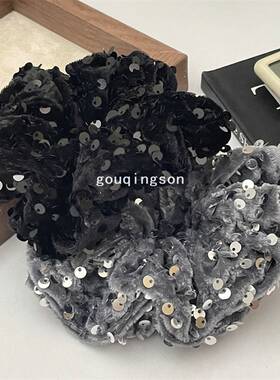 发圈丝绒灰色大肠后脑勺头饰亮片秋冬发绳高级感扎头绳盘发高弹力